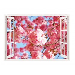 Sticker decorativ, Fereastra 3D, Flori, 85 cm, 305STK