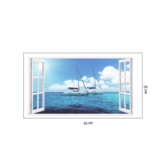 Sticker decorativ, Fereastra 3D ocean, 85 cm, 159STK Sticker decorativ, Fereastra 3D ocean, 85 cm, 159STK