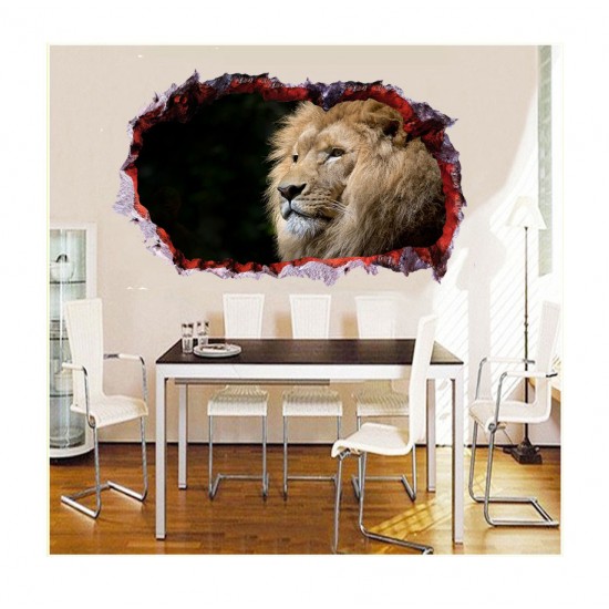 Sticker decorativ, Gaura in perete 3D, Leu, 85 cm, 394STK