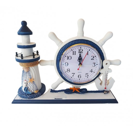 Ceas decorativ, Timona cu far si ancora, Albastru, 26 cm, K919A-1 Ceas decorativ, Timona cu far si ancora, Albastru, 26 cm, K919A-1