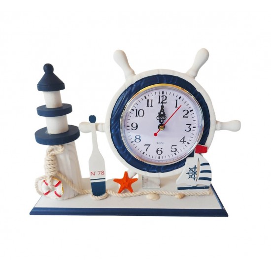 Ceas decorativ, Timona cu far si ancora, Albastru, 26 cm, K919A-1 Ceas decorativ, Timona cu far si ancora, Albastru, 26 cm, K919A-1