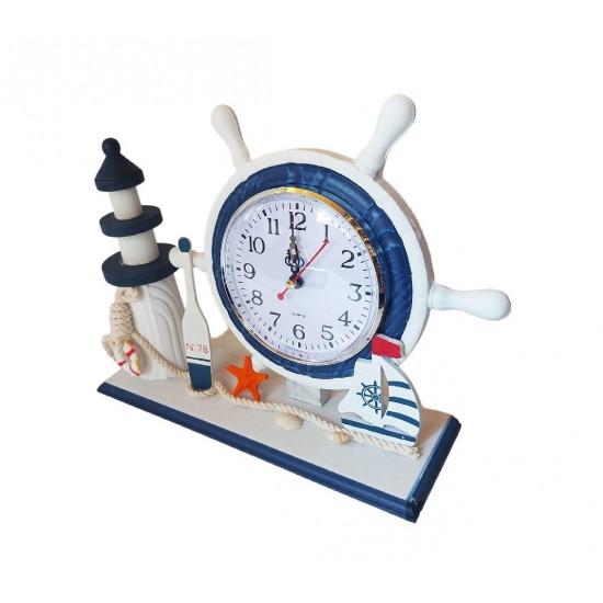 Ceas decorativ, Timona cu far si ancora, Albastru, 26 cm, K919A-1 Ceas decorativ, Timona cu far si ancora, Albastru, 26 cm, K919A-1