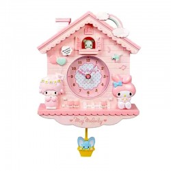 Ceas de perete cu pendul  in forma de Casuta pentru copii, Roz, 30 cm, MHT620-2