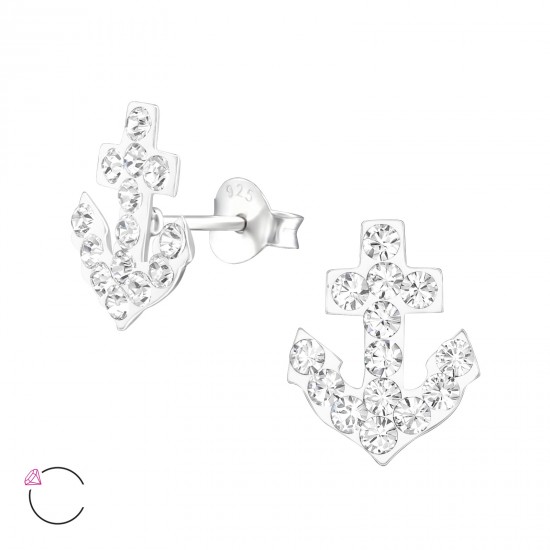 Cercei argint, Ancora cu cristale Swarovski White, A4S32812-1