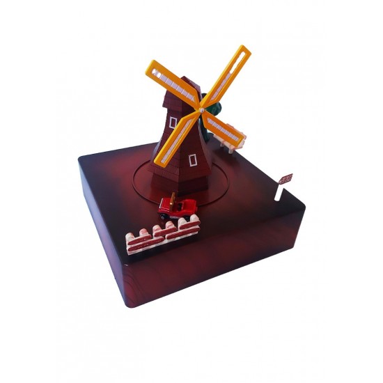 Cutie muzicala, cu cheita, Circuit in jurul Moarei de vant cu cheita, Maro, 15 cm, YL2023