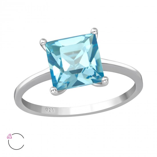 Inel argint, Patrat cu cristale Swarovski Blue Light, Marimea 52, A4S39224