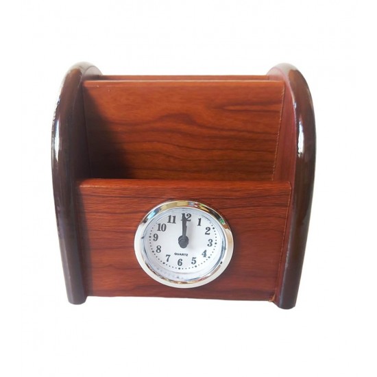 Ornament de birou cu ceas din lemn, Maro, 12 cm, 3561DX Ornament de birou cu ceas din lemn, Maro, 12 cm, 3561DX