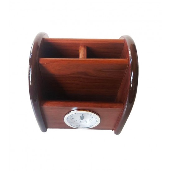 Ornament de birou cu ceas din lemn, Maro, 12 cm, 3561DX Ornament de birou cu ceas din lemn, Maro, 12 cm, 3561DX