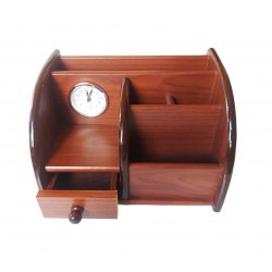 Ornament de birou cu ceas din lemn, Maro, 20 cm, 3560DX