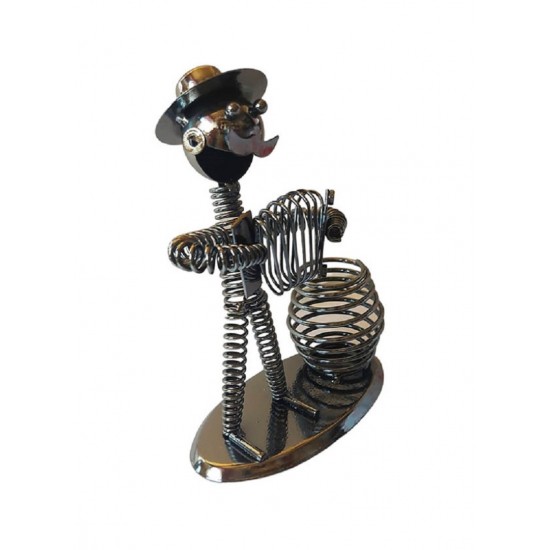 Ornament decorativ, Muzicant din metal cu suport de pixuri, Nergu, 18 cm, 356-5DX