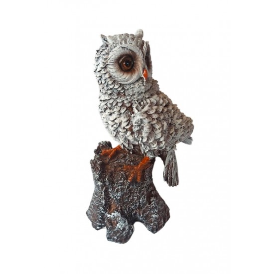 Statueta decorativa, Bufnita pe trunchi de copac, Gri, 25 cm, MI16 Statueta decorativa, Bufnita pe trunchi de copac, Gri, 25 cm, MI16