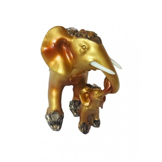 Statueta decorativa, Elefant cu pui, Auriu, 15 cm, XQ13009