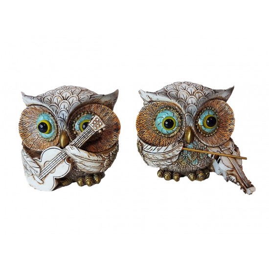 Statueta decorativa, Set 4 bufnite cu instrumente muzicale, Maro, 10 cm, GA2818 Statueta decorativa, Set 4 bufnite cu instrumente muzicale, Maro, 10 cm, GA2818