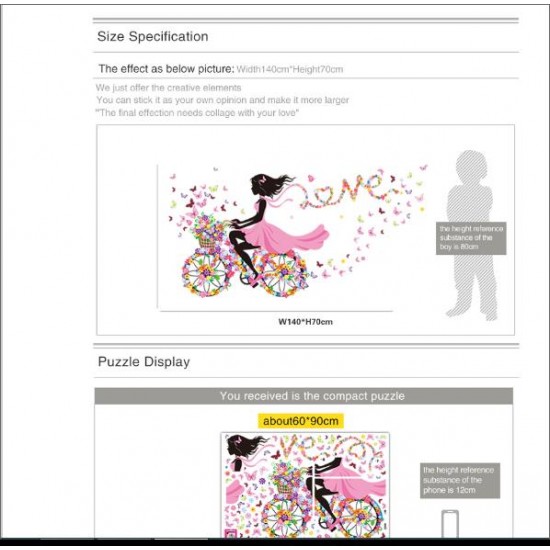 Sticker  decorativ  Biciclete inflorata cu fluturi colorati, 5STK