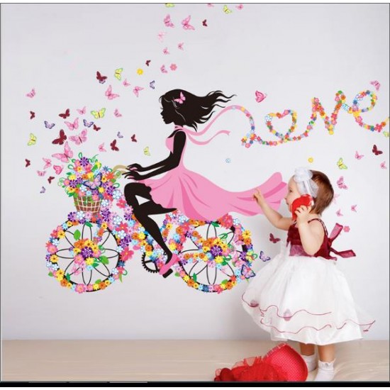 Sticker  decorativ  Biciclete inflorata cu fluturi colorati, 5STK
