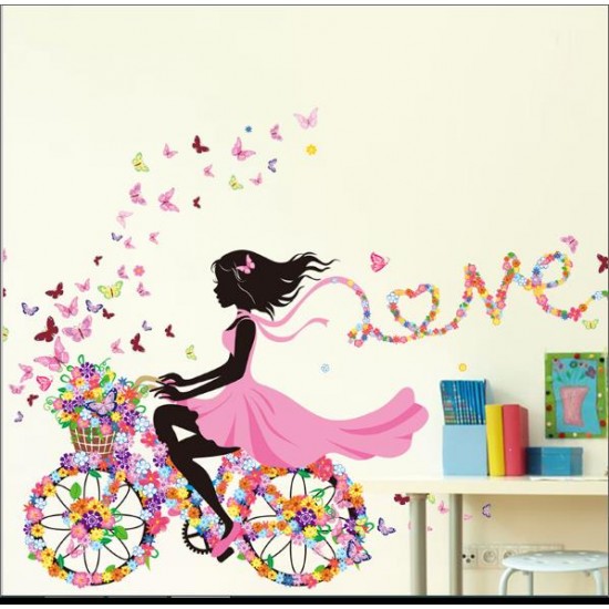 Sticker  decorativ  Biciclete inflorata cu fluturi colorati, 5STK