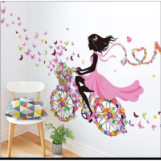 Sticker  decorativ  Biciclete inflorata cu fluturi colorati, 5STK