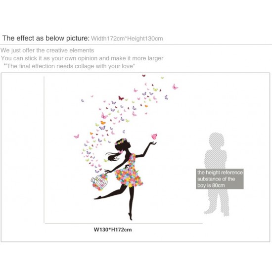 Sticker decorativ, Fluturasi colorati,multicolor 172 cm, 46STK