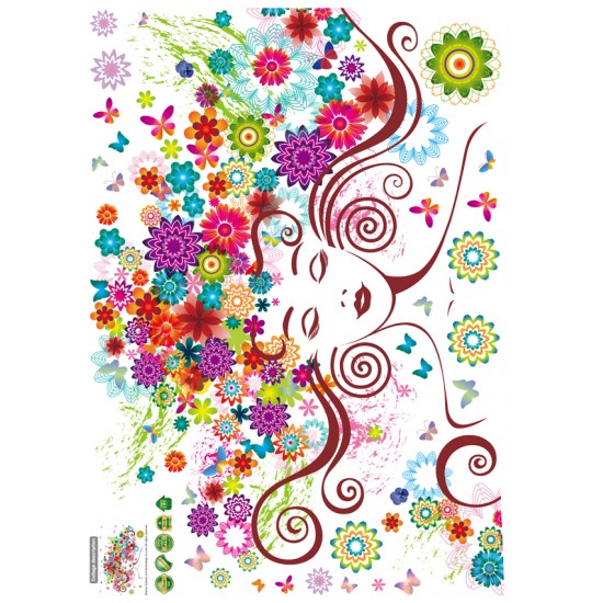 Sticker decorativ, Girl butterfly flowers 85 cm, 152STK