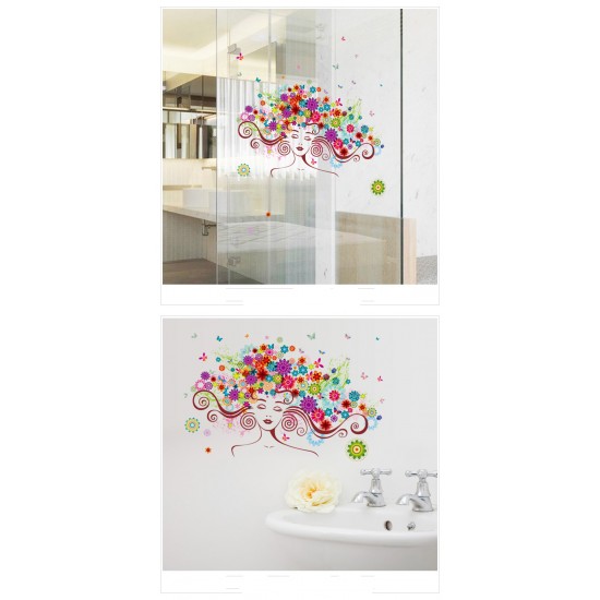 Sticker decorativ, Girl butterfly flowers 85 cm, 152STK
