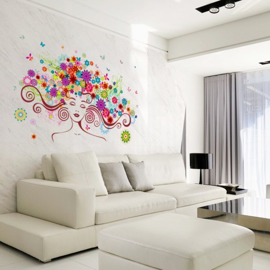 Sticker decorativ, Girl butterfly flowers 85 cm, 152STK