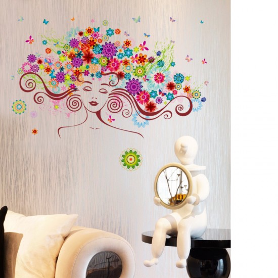 Sticker decorativ, Girl butterfly flowers 85 cm, 152STK
