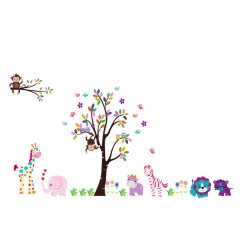 Sticker decorativ, copacel cu animalute 180 cm, 57STK Sticker decorativ, copacel cu animalute 180 cm, 57STK