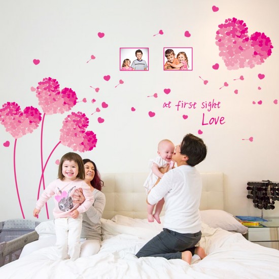 Sticker  decorativ,  flori roz in forma de inima cu 2 rame foto, 185 cm, 92STK