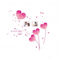 Sticker  decorativ,  flori roz in forma de inima cu 2 rame foto, 185 cm, 92STK