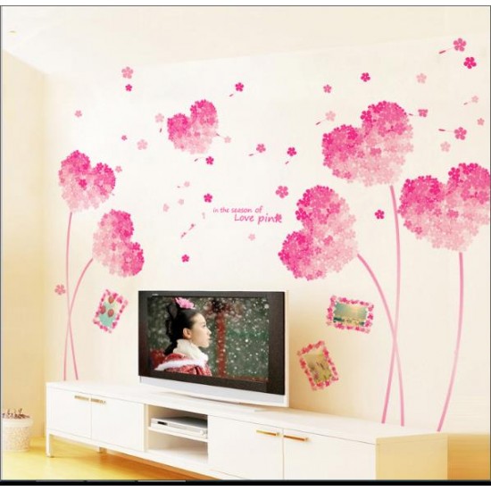 Sticker  decorativ,  flori roz in forma de inima cu 2 rame foto, 185 cm, 92STK