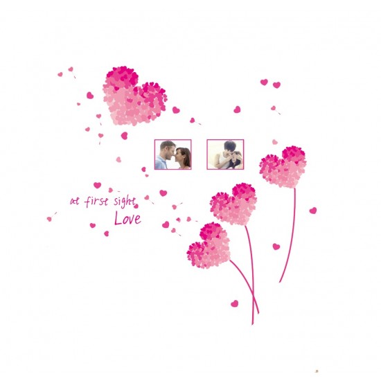 Sticker  decorativ,  flori roz in forma de inima cu 2 rame foto, 185 cm, 92STK