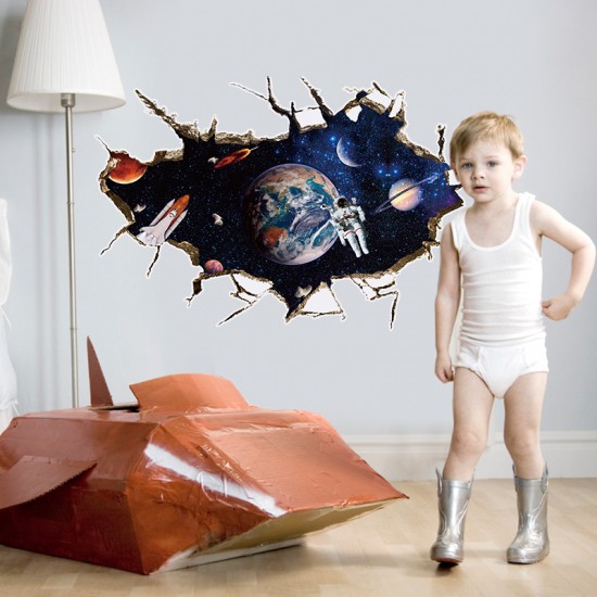 Sticker decorativ,  gaura in perete astronaut in spatiu,  80 cm, 67STK