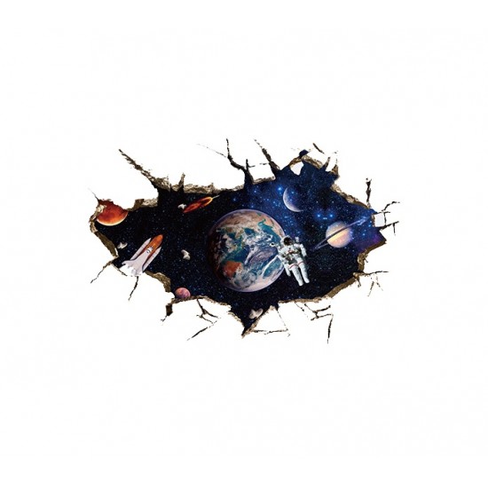 Sticker decorativ,  gaura in perete astronaut in spatiu,  80 cm, 67STK