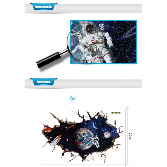 Sticker decorativ,  gaura in perete astronaut in spatiu,  80 cm, 67STK