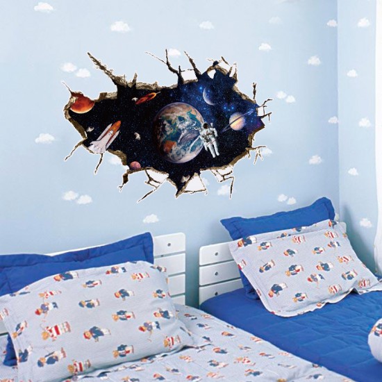 Sticker decorativ,  gaura in perete astronaut in spatiu,  80 cm, 67STK