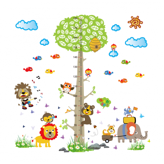 Sticker decorativ, masuratoare copacel cu animalute 143 cm, 70STK