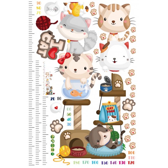 Sticker decorativ, masuratoare cu pisicute 180 cm, 80STK Sticker decorativ, masuratoare cu pisicute 180 cm, 80STK