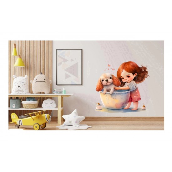 Sticker decorativ, Fetita si Catelul, Multicolor, 61 cm, 1294STK-3 Sticker decorativ, Fetita si Catelul, Multicolor, 61 cm, 1294STK-3