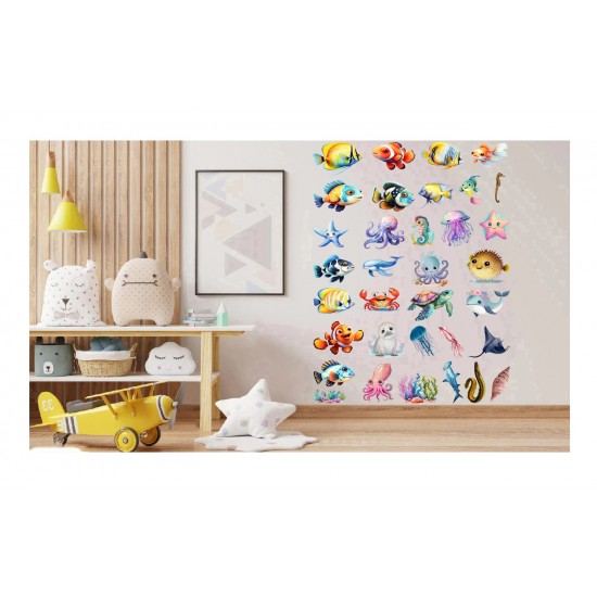 Sticker decorativ Animale Marine, Waterproof 90x60 cm, 1305STK Sticker decorativ Animale Marine, Waterproof 90x60 cm, 1305STK