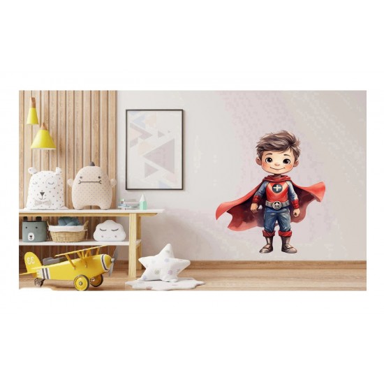 Sticker decorativ Baiat Supererou, Rosu, 69 cm, 1309STK