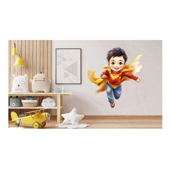 Sticker decorativ Baiat Supererou, Galben, 61 cm, 1309STK-12 Sticker decorativ Baiat Supererou, Galben, 61 cm, 1309STK-12