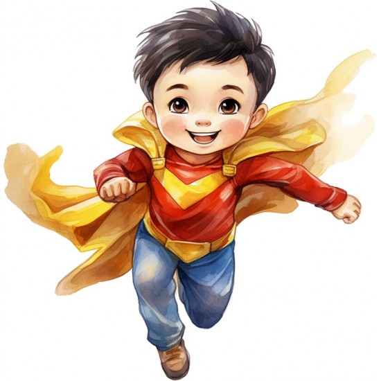 Sticker decorativ Baiat Supererou, Galben, 61 cm, 1309STK-12 Sticker decorativ Baiat Supererou, Galben, 61 cm, 1309STK-12