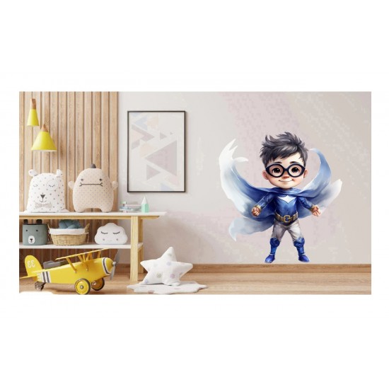 Sticker decorativ Baiat Supererou, Albastru, 60 cm, 1309STK-4 Sticker decorativ Baiat Supererou, Albastru, 60 cm, 1309STK-4