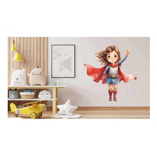 Sticker decorativ Fata Supererou, Rosu, 60 cm, 1310STK-3