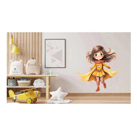Sticker decorativ Fata Supererou, Galben, 63 cm, 1310STK-4 Sticker decorativ Fata Supererou, Galben, 63 cm, 1310STK-4