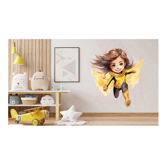 Sticker decorativ Fata Supererou, Galben, 60 cm, 1310STK-7 Sticker decorativ Fata Supererou, Galben, 60 cm, 1310STK-7