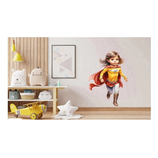 Sticker decorativ Fata Supererou, Galben-Rosu, 89 cm, 1310STK-8 Sticker decorativ Fata Supererou, Galben-Rosu, 89 cm, 1310STK-8