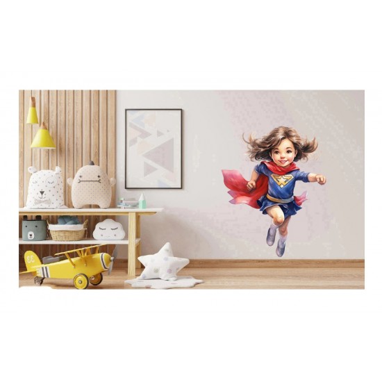 Sticker decorativ Fata Supererou, Rosu-Albastru, 70 cm, 1310STK-9 Sticker decorativ Fata Supererou, Rosu-Albastru, 70 cm, 1310STK-9