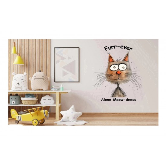 Sticker decorativ Pisica, Gri, 76 cm, 1313STK-6 Sticker decorativ Pisica, Gri, 76 cm, 1313STK-6