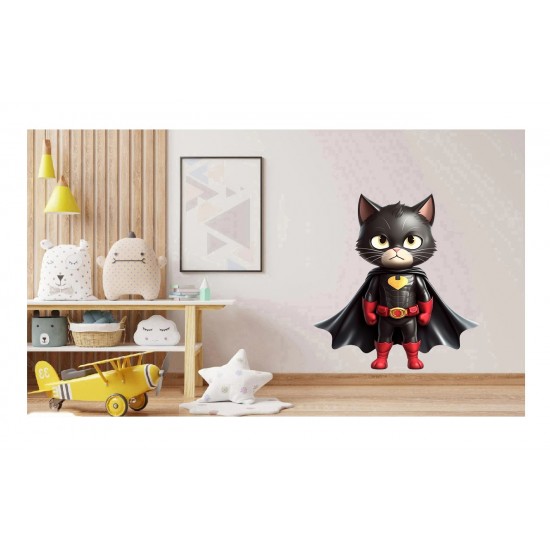 Sticker decorativ, Pisica Supererou, Negru, 64 cm, 1318STK Sticker decorativ, Pisica Supererou, Negru, 64 cm, 1318STK